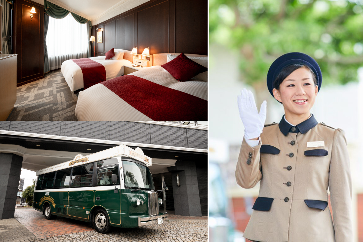 宿泊部屋・シャトルバス・お出迎えするスタッフ