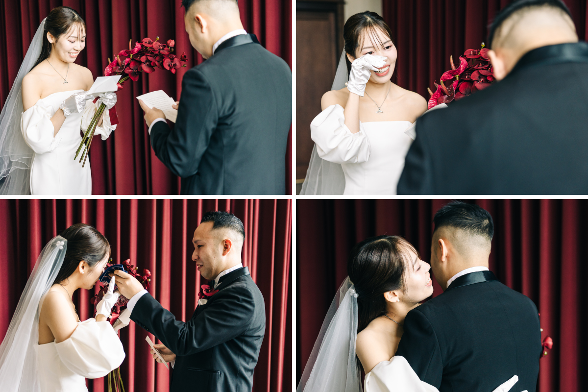 手紙を読んで感動の涙を流す新郎新婦